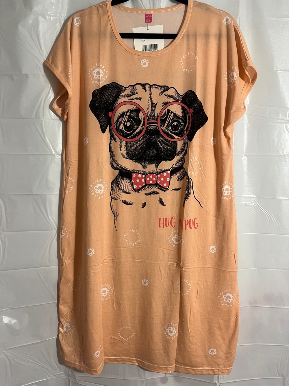 Hug A Pug Peach Dog Print Tee Pajamas Dress